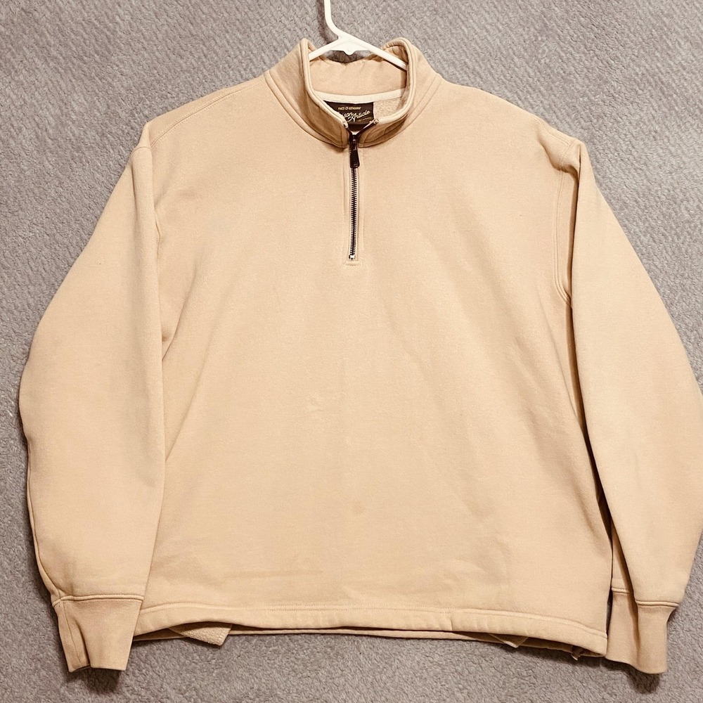 Maison Article Sweatshirt Mens Medium Beige 1/4 Zip Fleece Mock Neck Pullover